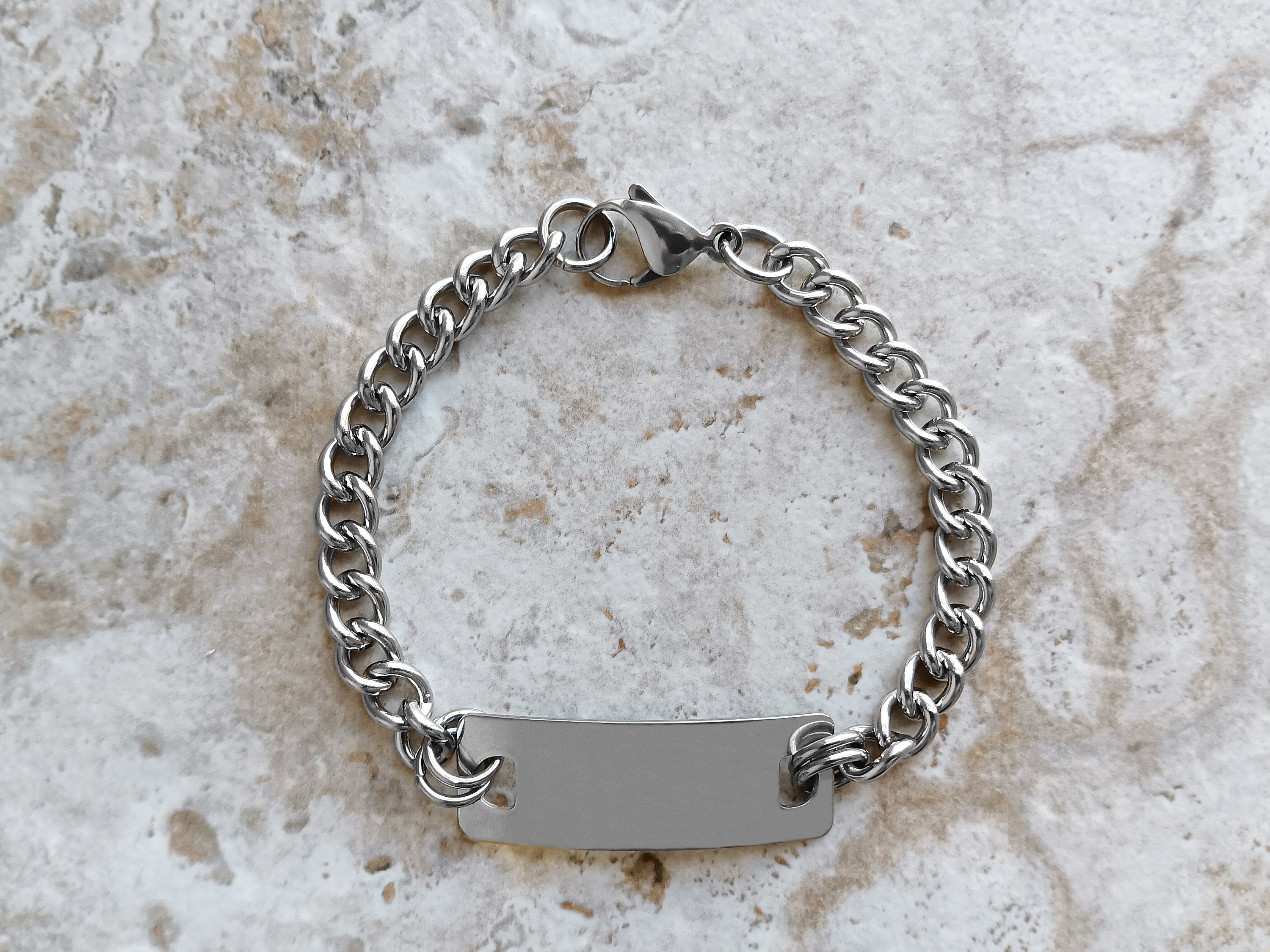 Medical ID Name Alert Bracelet Custom Personalized Engraved 7mm Curb Stainless Steel Band Strap Tarnish Resistant Jewelry Great Gift Idea